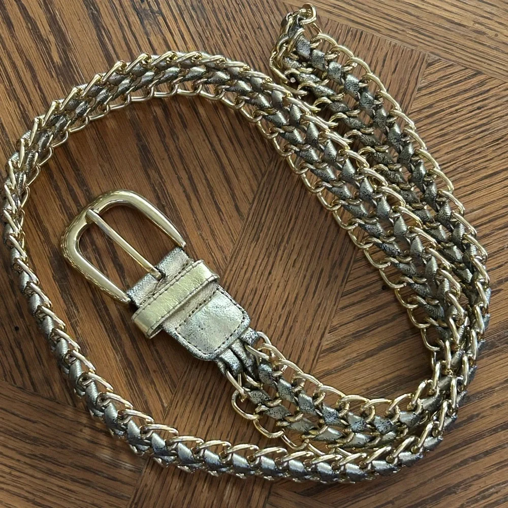 Vintage Gold Leather & Chain Link Belt